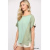 Ribbed And Solid Mixed Raw Edge Top