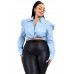 Plus Solid Poplin Puff Sleeve Shirt