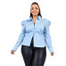 Plus Solid Poplin Puff Sleeve Shirt