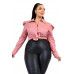 Plus Solid Poplin Puff Sleeve Shirt