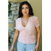 Mesh Ruched Cut-out Detail Short Sleeve Top