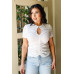 Mesh Ruched Cut-out Detail Short Sleeve Top