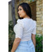Mesh Button Up Self-tie Detail Ruched Short Sleeve Crop Top