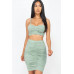Ruched Crop Top And Skirt Sets