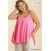 Linen Blend Mixed Animal Print Adjustable Spaghetti Strap Top