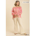 Sheer Floral Print Metallic Threading Long Sleeve Off Shoulder Top With High Low Hem