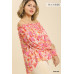 Sheer Floral Print Metallic Threading Long Sleeve Off Shoulder Top With High Low Hem