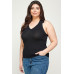Plus Size, Solid Ribbed Knit Polo Sleeveless Top