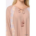 Solid Crinkle And Print Mix Raglan Sleeve Top With Tassel Tie
