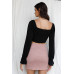 Black Satin Effect Cut-out Bustier Detail Balloon Long Sleeve Crop Top