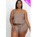 Plus Ribbed Strappy Top And Shorts Set