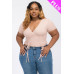 Plus Ribbed Ruched Drawstring Surplice Top