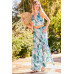 Back Elastic Waist Band Side Pockets Pleat Side Open Slit Tropical Print Pants