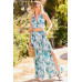 Back Elastic Waist Band Side Pockets Pleat Side Open Slit Tropical Print Pants