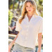 Collar Neck Button Down Sides Slit Oversized Solid Shirt Top