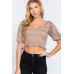 Elbow Sleeve Straight Neck Smocking W/ruffle Detail Woven Top