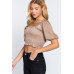 Elbow Sleeve Straight Neck Smocking W/ruffle Detail Woven Top