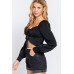 Long Sleeve Sweetheart Neck Front Ribbon Tie Detail Woven Top