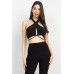 Solid Halter Top And Elastic Leggings Set