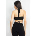 Solid Halter Top And Elastic Leggings Set