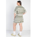 Plus Olive Striped Knit Short Sleeve Crop Top High Waist Shorts Set