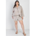 Plus Grey Button-up Collared Neck Blazer High Waist Shorts Set