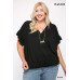 Solid Viscose Knit Surplice Top With Ruffle Sleeve