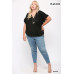 Solid Viscose Knit Surplice Top With Ruffle Sleeve