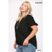 Solid Viscose Knit Surplice Top With Ruffle Sleeve