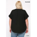 Solid Viscose Knit Surplice Top With Ruffle Sleeve
