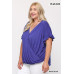 Solid Viscose Knit Surplice Top With Ruffle Sleeve