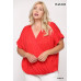 Solid Viscose Knit Surplice Top With Ruffle Sleeve