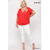 Solid Viscose Knit Surplice Top With Ruffle Sleeve