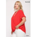 Solid Viscose Knit Surplice Top With Ruffle Sleeve