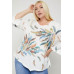 Print Top Featuring A Round Neckline And 3/4 Bell Sleeves