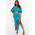 Solid Ity Off The Shoulder Ruffled Cropped Top And Ruched Maxi Skirt Two Piece Set