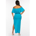 Solid Ity Off The Shoulder Ruffled Cropped Top And Ruched Maxi Skirt Two Piece Set