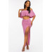 Solid Ity Off The Shoulder Ruffled Cropped Top And Ruched Maxi Skirt Two Piece Set