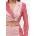 Colorblock Crop Blazer With Matching Low Rise Wide Leg Pant Set With Pockets