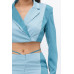 Colorblock Crop Blazer With Matching Low Rise Wide Leg Pant Set With Pockets