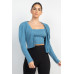 Geometric Cami Puff Sleeves Blazer Top Set
