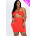 Plus Size Sexy Solid Crisscross Halter Top & Ruched Mini Skirt Set