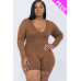 Plus V-neck Long Sleeve Bodycon Romper