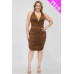 Plus Plunging Neck Crisscross Back Ruched Bodycon Mini Dress