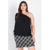 Plus Black Ribbed One Shoulder Top