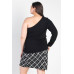 Plus Black Ribbed One Shoulder Top