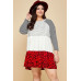 Plus Size Cute Polka Dot And Animal Print Contrast Swing Tiered Dress