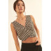 V Neckline Plaid Woven Vest