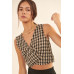 V Neckline Plaid Woven Vest