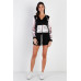 Black & Multi Color Print Colorblock Zip-up Hooded Top & Short Set